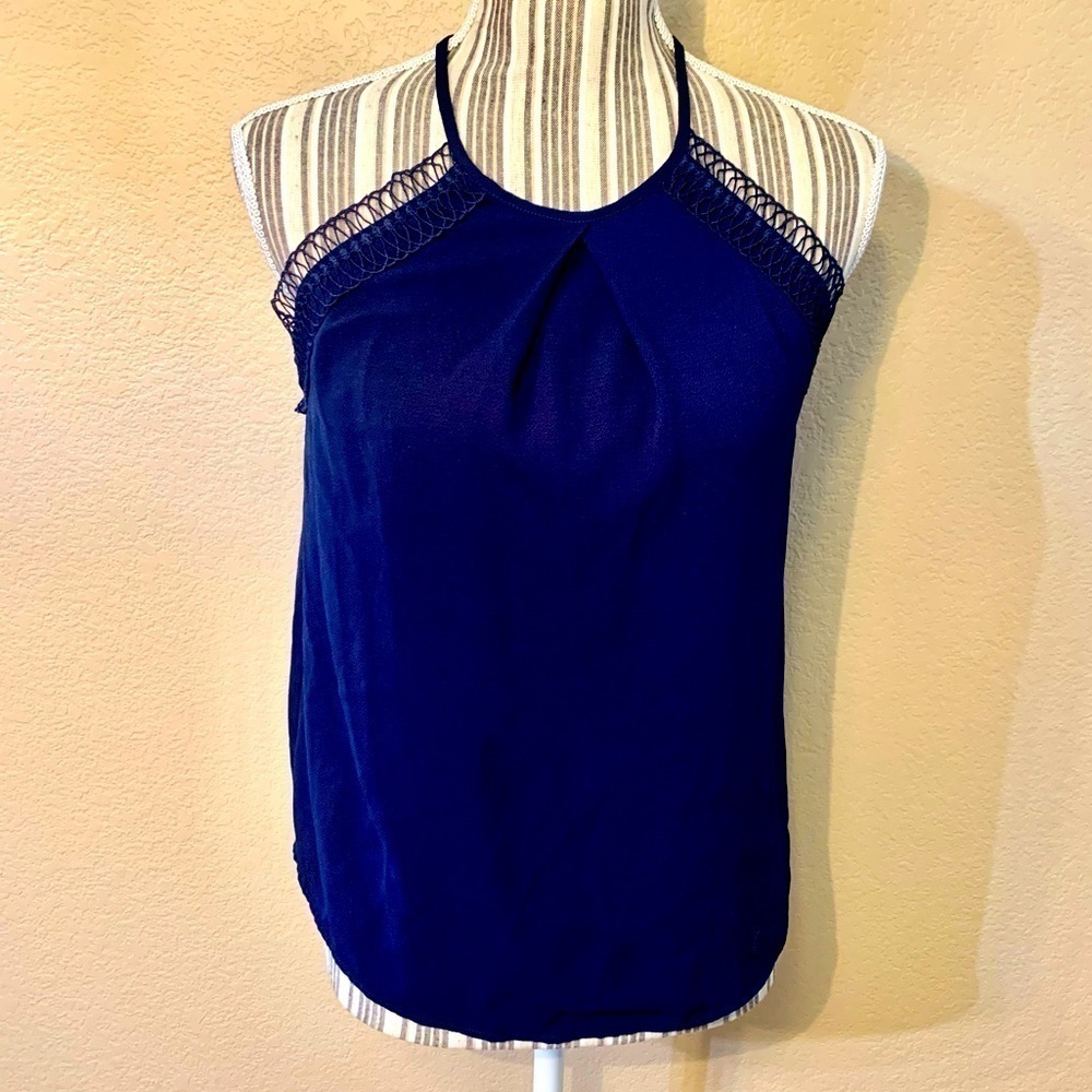 Mine Tank Top Small Navy Blue Dressy Embroidered design Sleeveless Shirt Straps